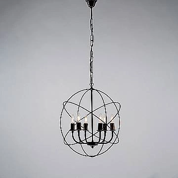 Lampadario A Sospensione 6 Luci Sfera Ferro Nero E Oro Serie Williams