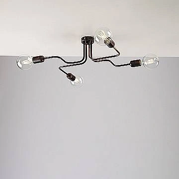 Plafoniera Industrial 4 Luci Ferro Nero E Rame Serie Loft