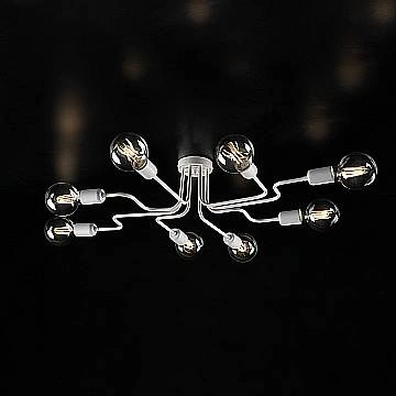 Plafoniera Industrial 8 Luci Ferro Bianco E Argento Serie Loft