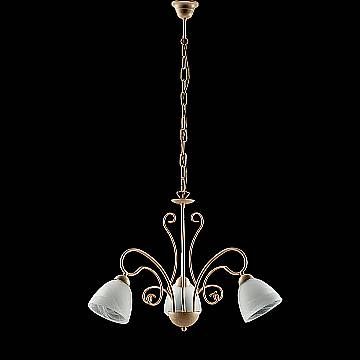 Lampadario Classico 3 Luci Ferro Avorio Decapé E Vetro Bianco Serie Antico