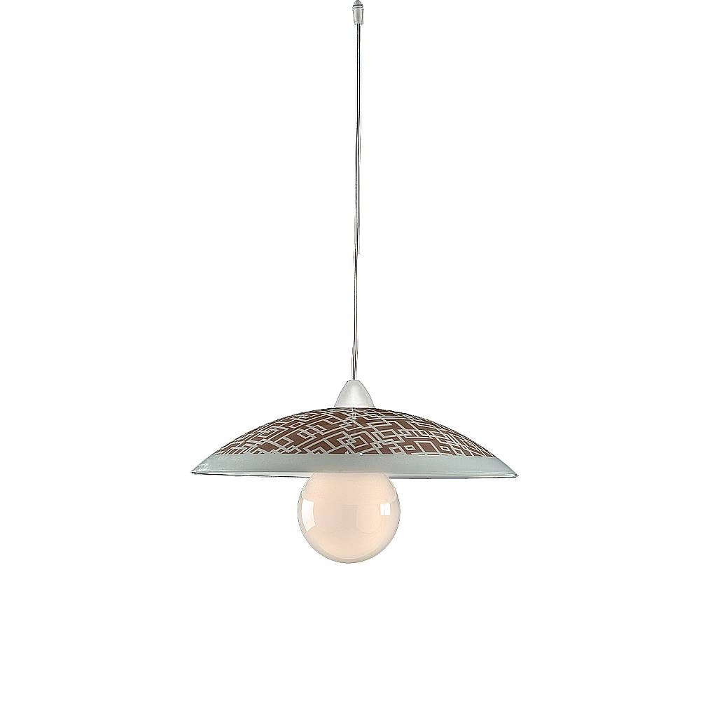 Sospensione Diam.40 cm 1 Luce Plastica Vetro Serigrafato Bianco e Tortora Serie Trama
