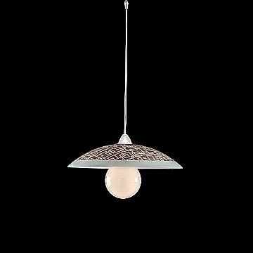 Sospensione Diam.40 cm 1 Luce Plastica Vetro Serigrafato Bianco e Tortora Serie Trama