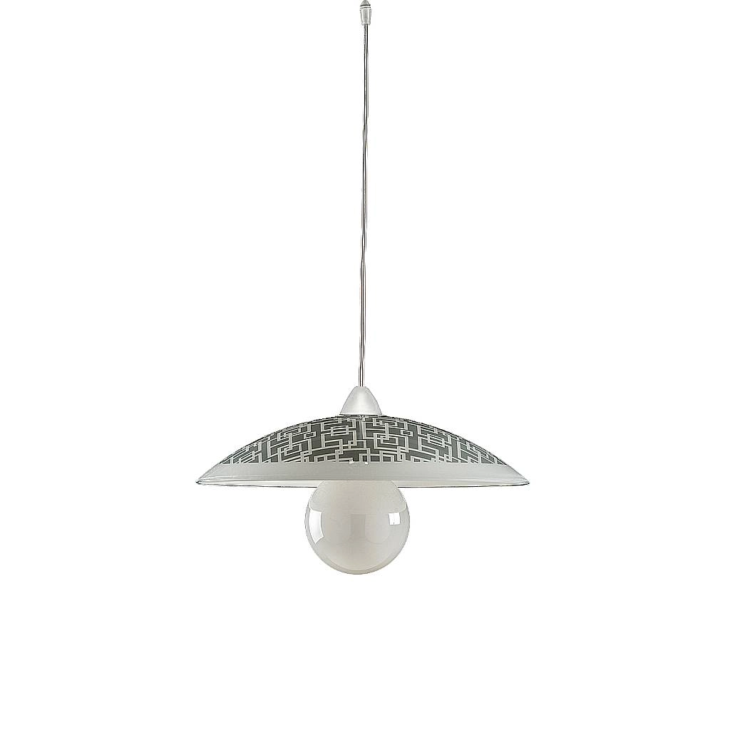 Sospensione Diam.40 cm 1 Luce Plastica Vetro Serigrafato Bianco e Grigio Serie Dodo