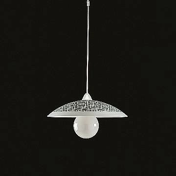 Sospensione Diam.40 cm 1 Luce Plastica Vetro Serigrafato Bianco e Grigio Serie Dodo