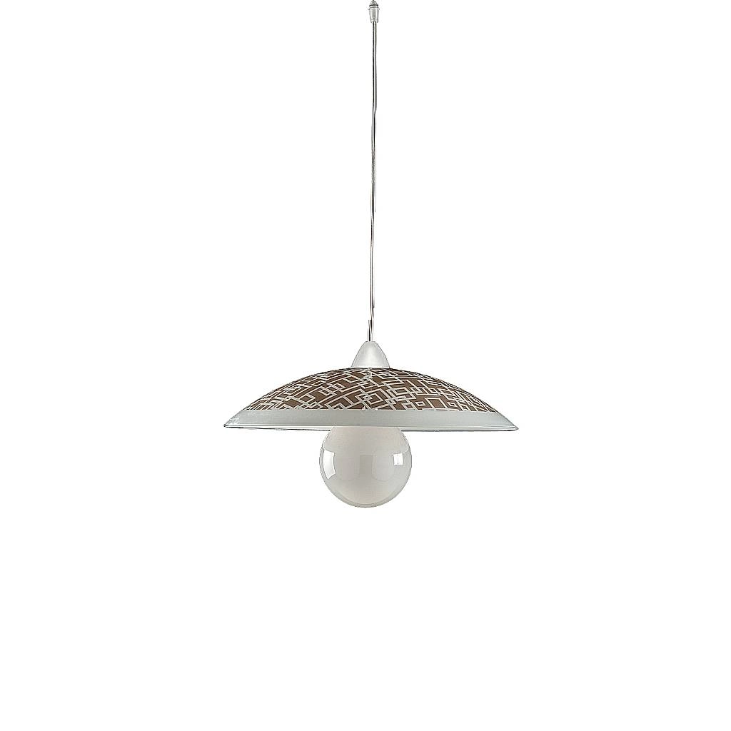 Sospensione Diam.40 cm 1 Luce Plastica Vetro Serigrafato Bianco e Tortora Serie Dodo