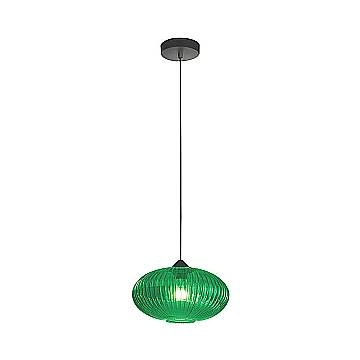 Sospensione Ovale Moderna Plisse Verde 1 Luce E27 In Vetro Rigato