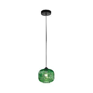 Sospensione Ovale Alta Moderna Plisse Verde 1 Luce E27 In Vetro Rigato