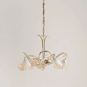 Lampadario Classico Arte Povera 5 Luci Ferro Battuto Avorio E Oro Serie Cestino