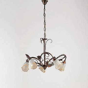 Lampadario Classico Arte Povera 5 Luci Ferro Battuto Marrone E Oro Serie Cestino