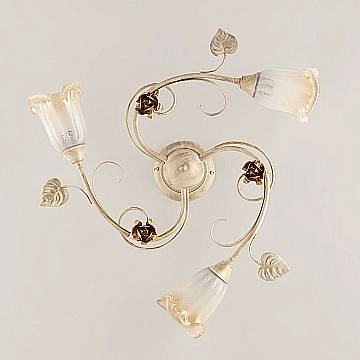 Plafoniera Classica Arte Povera 3 Luci Ferro Battuto Avorio E Oro Serie Cestino