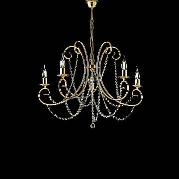 Lampadario Shabby Chic Magda Metallo E Cristallo Oro 5 Luci E14