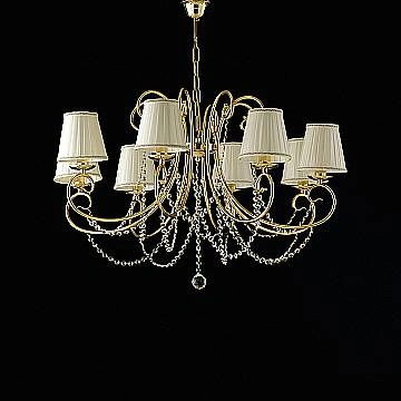 Lampadario Shabby Chic Magda Metallo E Cristallo Oro 8 Luci E14 Con Paralume