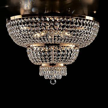 Plafoniera Classica Mozart Metallo E Cristallo Oro 8 Luci E14