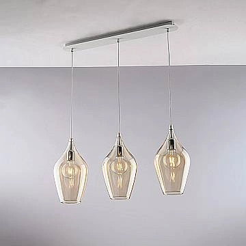 Lampadario Binario Contemporaneo Ares Metallo Ambra 3 Luci E27