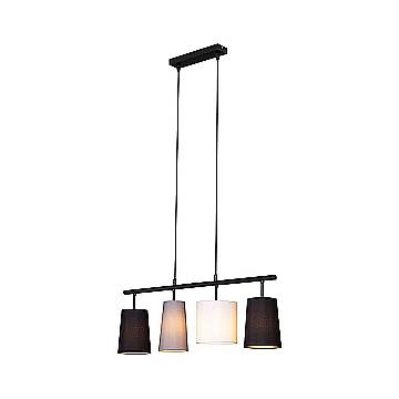 Lampadario Contemporaneo Textile Metallo Nero Paralume Tessuto 4 Luci E27