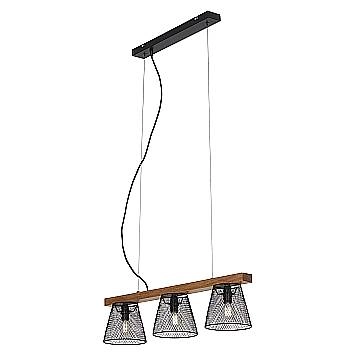 Lampadario A Sospensione Vintage Taunuds Metallo Legno Nero 3 Luci Luci E14 Lampadario A Sospensione Vintage Taunuds Metallo Legno Nero 3 Luci Luci E14