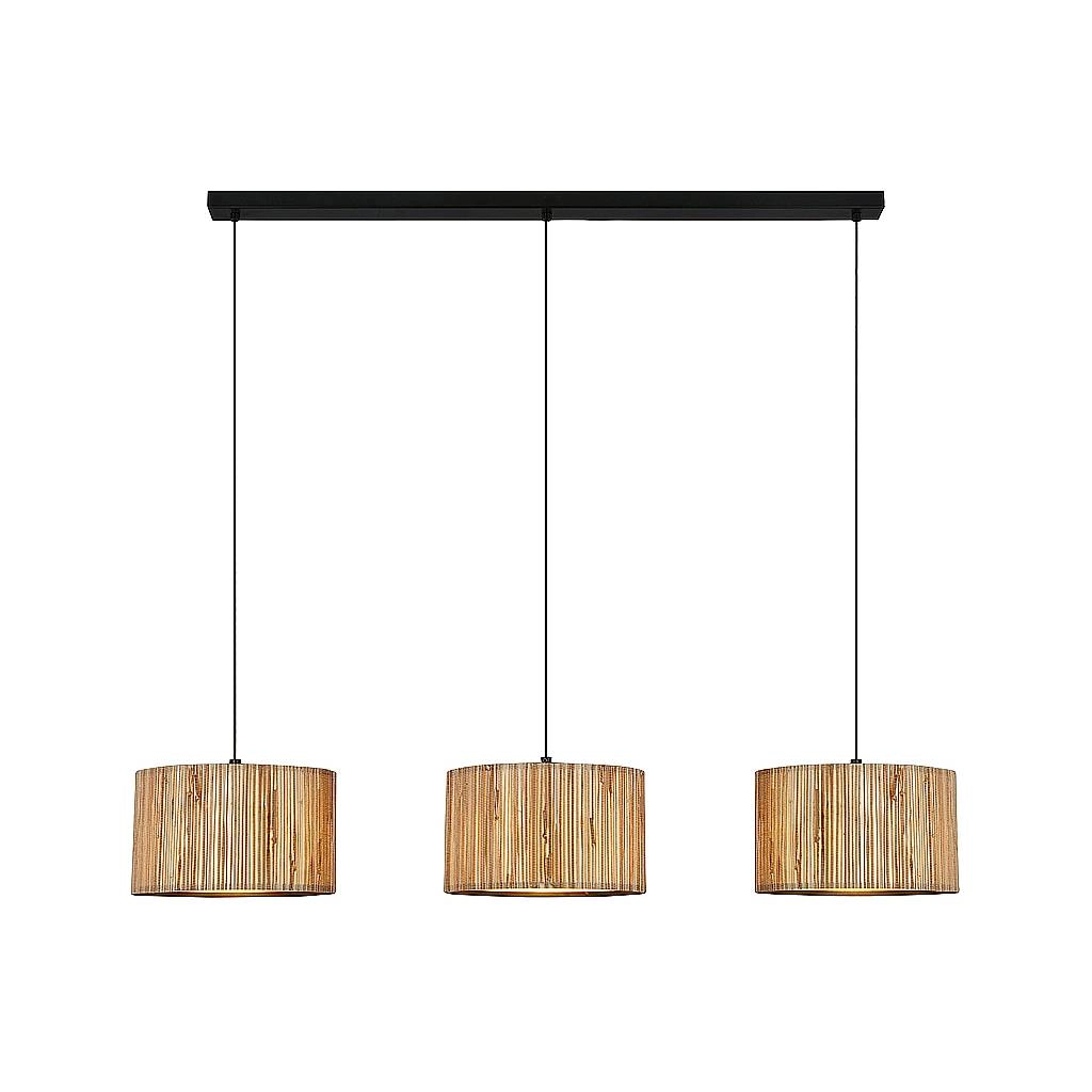 Lampadario Vintage Slama Paglia E Metallo Nero 3 Luci E27 4855034