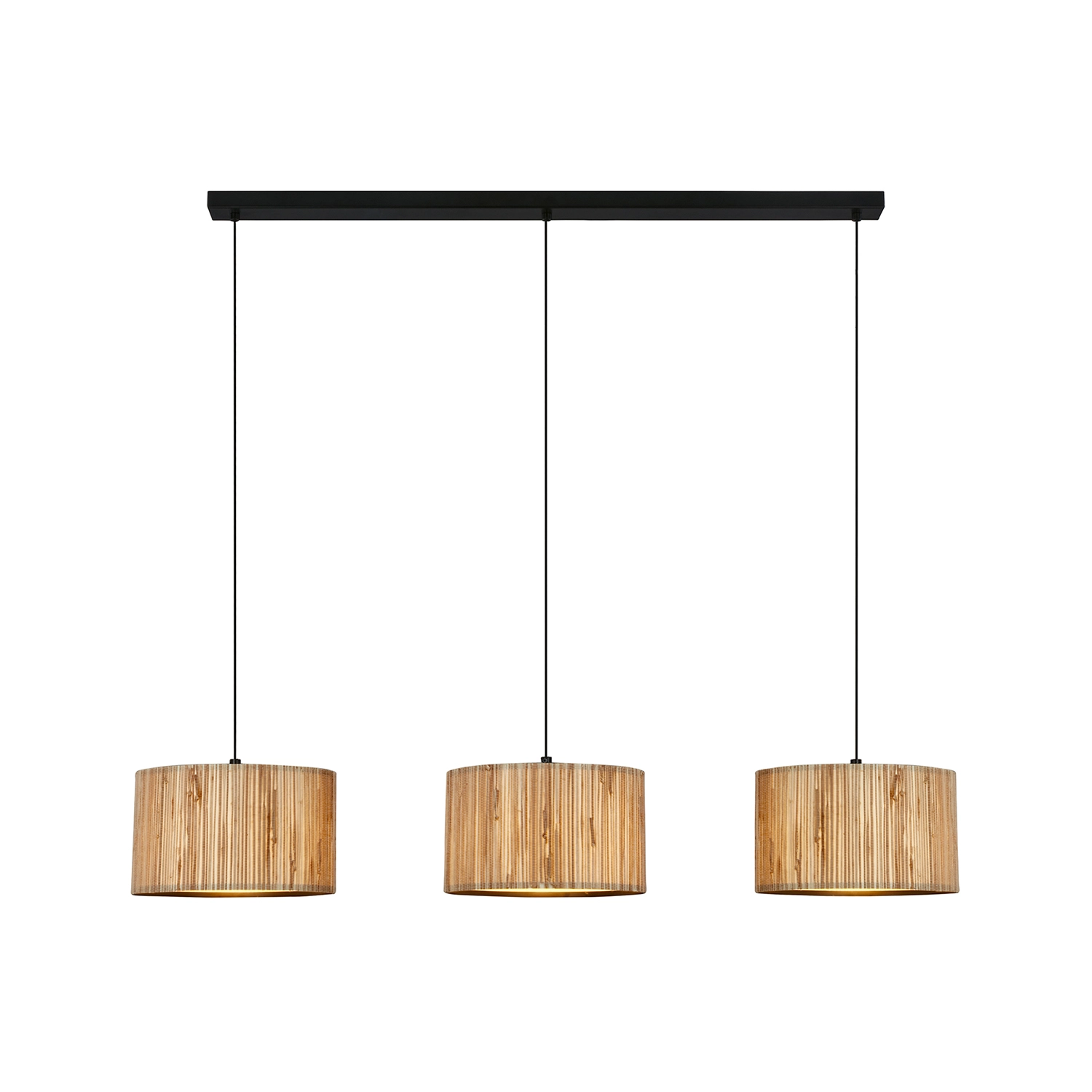 Lampadario Vintage Slama Paglia E Metallo Nero 3 Luci E27 4855034