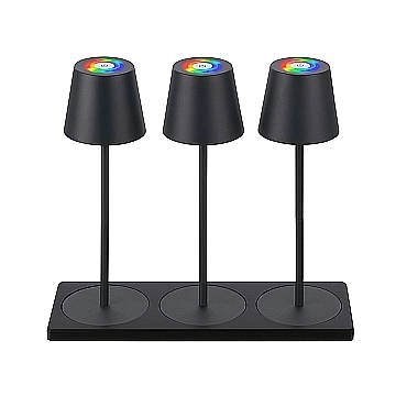 Set Di 3 Lampade Tavolo Cilano Base Metallo Antracite Led Integrato 2,5W 2700K
