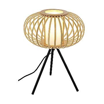 Lampada Da Tavolo Nordico Bambo Metallo Nero 1 Luce E27
