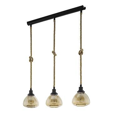 Lampadario A Sospensione Vintage Rampside Acciaio Nero Vetro 3 Luci E27