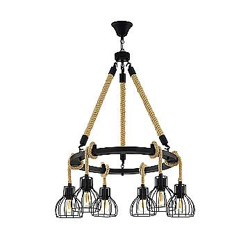 Lampadario A Sospensione Vintage Rampside Acciaio Nero 6 Luci E27