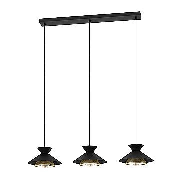 Lampadario A Sospensione Vintage Grizedale Acciaio Nero Ottone 3 Luci E27