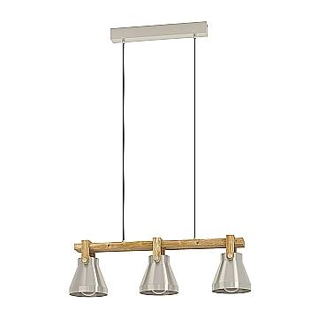 Lampadario A Sospensione Vintage Cawton Acciaio Legno 3 Luci E27