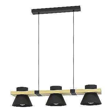 Lampadario A Sospensione Vintage Maccles Acciaio Nero Legno 3 Luci E27
