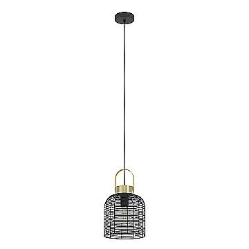 Lampadario A Sospensione Vintage Roundham Piccolo Acciaio Nero Ottone 1 Luce E27