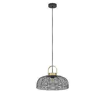Lampadario A Sospensione Vintage Roundham Acciaio Nero Ottone 1 Luce E27