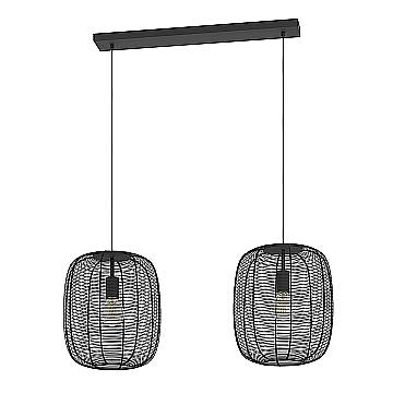 Lampadario A Sospensione Vintage Rinroe Acciaio Nero 2 Luci E27