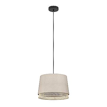 Lampadario A Sospensione Vintage Tabley Acciaio Nero Legno 1 Luce E27