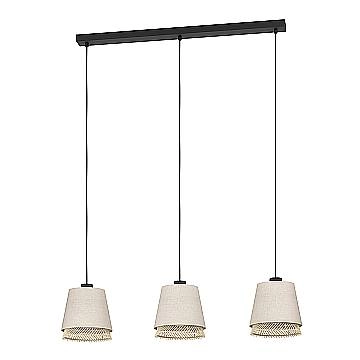 Lampadario A Sospensione Vintage Tabley Acciaio Nero Legno 3 Luci E27