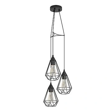 Lampadario A Sospensione Vintage Tarbes Acciaio Nero 3 Luci E27 D31