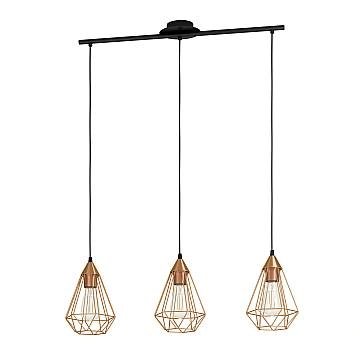 Lampadario A Sospensione Vintage Tarbes Acciaio Nero Rame 3 Luci E27