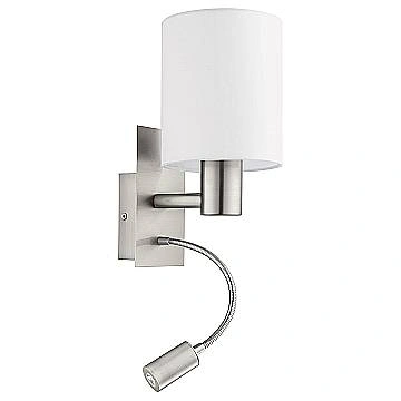 Applique Moderna Pasteri Acciaio Nichel Satinato Stoffa Bianco 1 Luce E27 Ip20