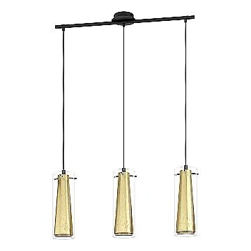 Lampadario A Sospensione Contemporaneo Pinto Gold Acciaio Nero Vetro 3 Luci E27