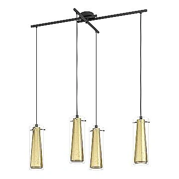 Lampadario A Sospensione Contemporaneo Pinto Gold Acciaio Nero Vetro 4 Luci E27