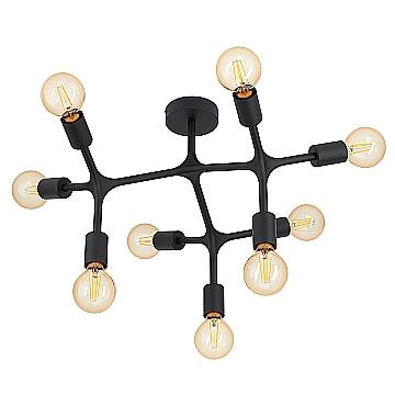 Plafoniera Moderna Bocadella 1 Acciaio Nero 9 Luci E27