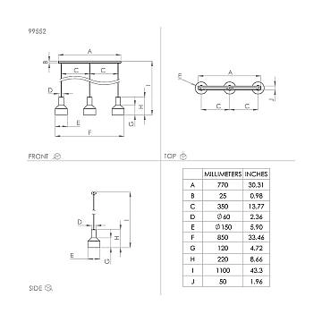 Lampadario Moderno Casibare 3 Luci Acciaio Nero