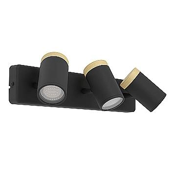 Faretti E Spot Moderno Consuma Metallo Nero Legno Marrone 3 Luci Gu10 Ip44