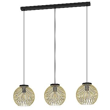 Lampadario Industrial-Nordico Acciaio Nero E Oro 3 Luci E27