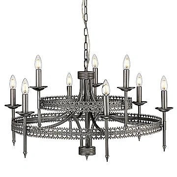 Lampadario Industrial Nordico Crown Acciaio Ferro Cancello 9 Luci E14
