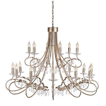 Lampadario Classico Christina Acciaio Cristallo Oro 18 Luci E14