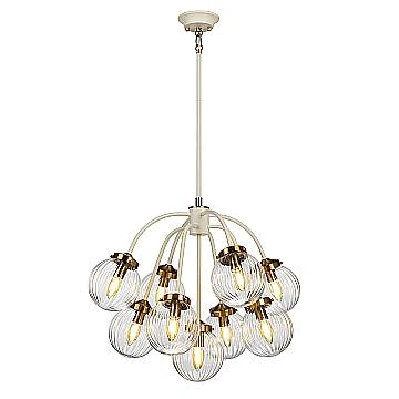 Lampadario Contemporaneo Cosmos Acciaio Crema Vetro Ottone 9 Luci E14