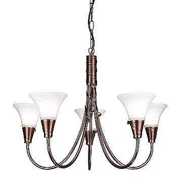 Lampadario Contemporaneo Emily Acciaio Rame Patinato Vetro 5 Luci E14
