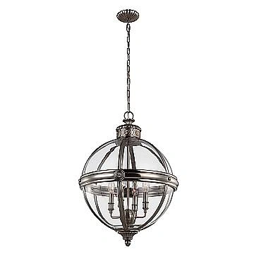 Lampadario Industrial Nordico Adams Acciaio Nichel Antico Vetro 4 Luci E14