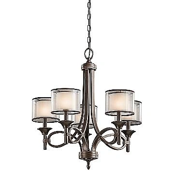 Lampadario Contemporaneo Lacey Acciaio Bronzo Antico Tessuto 5 Luci E14