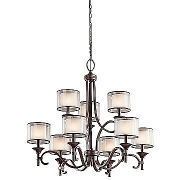 Lampadario Contemporaneo Lacey Acciaio Bronzo Antico Tessuto 9 Luci E14
